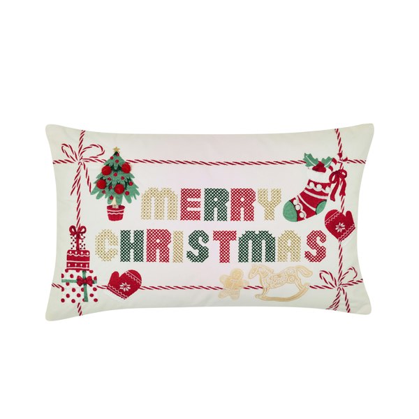 Catherine Lansfield Merry Christmas Cross Stitch Cushion Natural