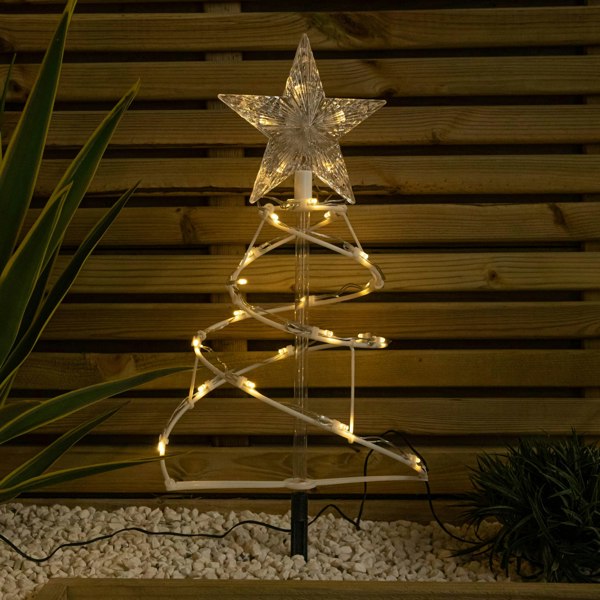 Samuel Alexander 45cm Set of 4 Light up White Spiral Christmas Tree Garden Path Lights with 100 Warm White LEDs