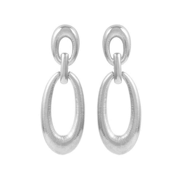Gold Trip Vintage Brushed Silver Oval Link Earrings