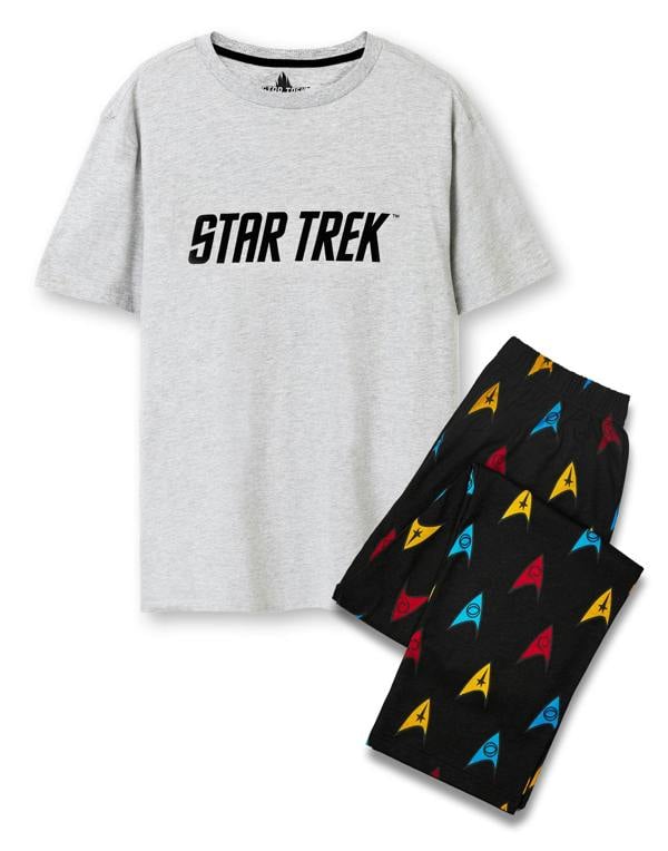 Star Trek Mens Black Logo Top All Over Print Bottom Short Sleeve Long Leg Pyjama Set