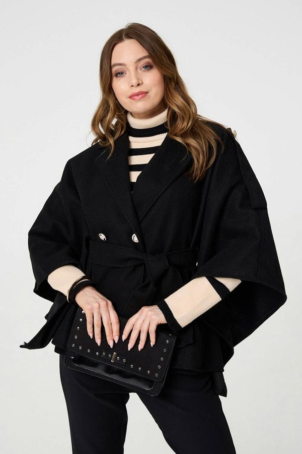 Black | Cape Coat With Belt
