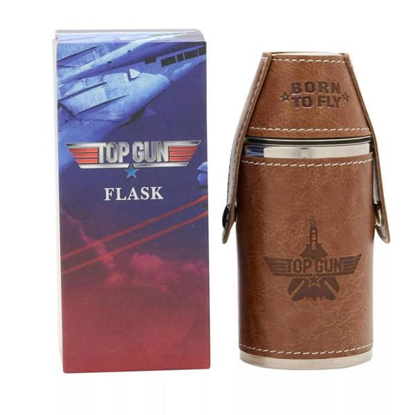 Widdop & Co Top Gun Stainless Steel 6oz Travel Flask Faux Leather Wrap Brown