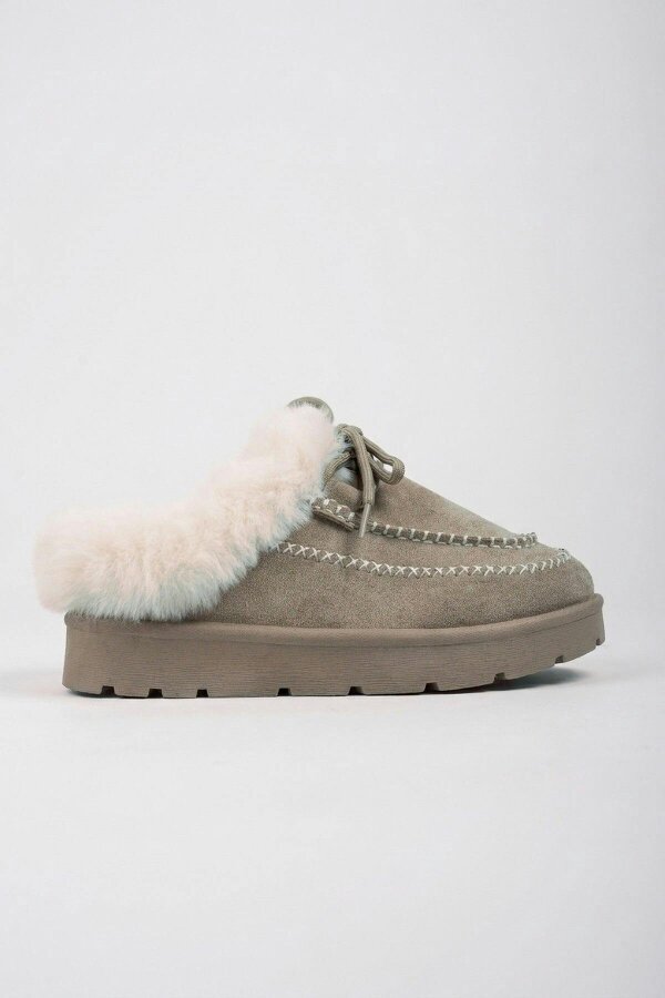 ikrush Aine Faux Fur Lace Up Platform Slipper Mules