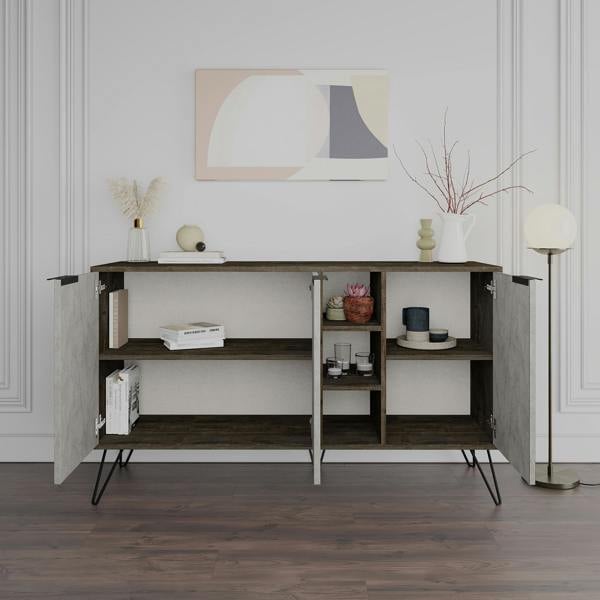 Decortie Clara Sideboard Cabinet Modern Storage Shelves Hairpin Legs 142cm