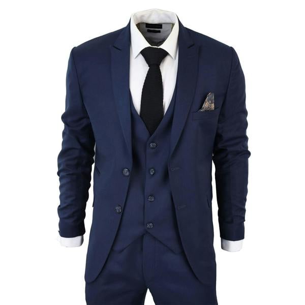 TruClothing Mens IM1 Classic Plain Navy 3 Piece Suit