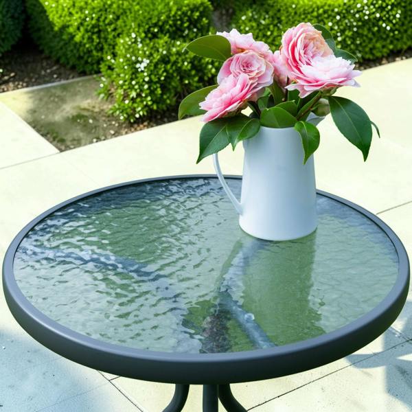 The Garden Marketplace Metal Framed Glass Top Garden Side Table