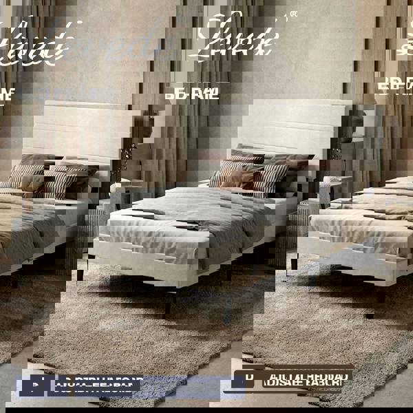 Levede Double Bed Frame with Upholstered Headboard Velvet Foam White Fabric