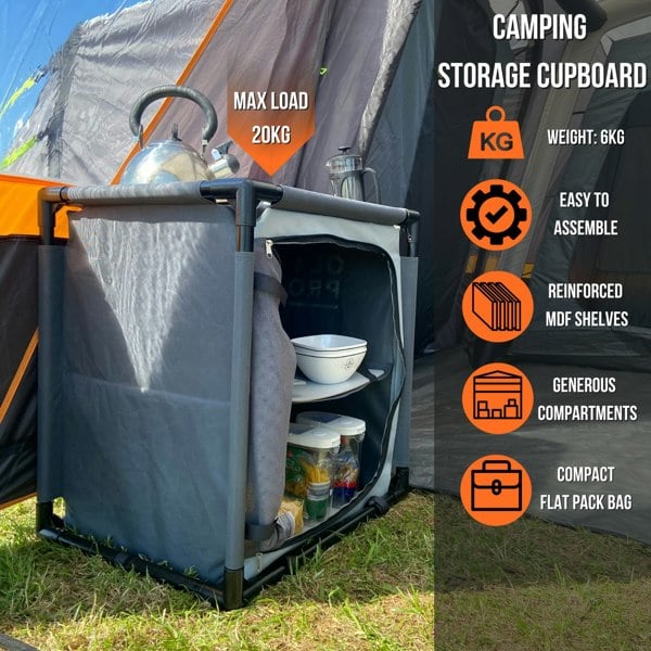 An infographic depicting the key features of the Camp Storage Cupboard from OLPRO.