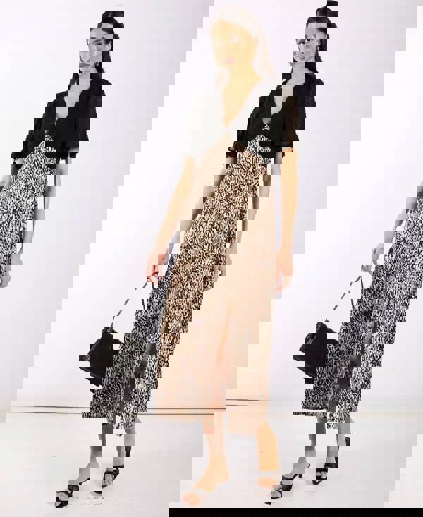 Animal Satin Mix Midi Dress