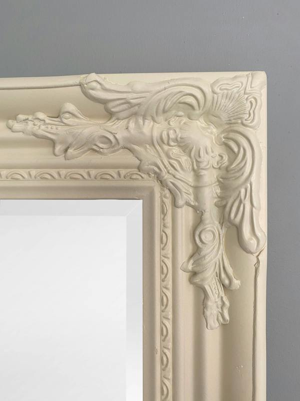 Downton Interiors Antique Style Cream Tall Ornate Dressing Wall Mirror with Bevelled Glass 142cm