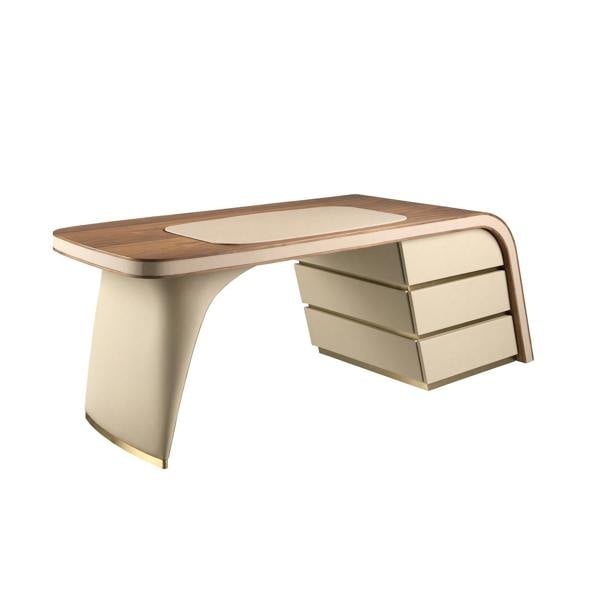 Angel Cerdá Writing Desk in Walnut and Wood Upholstered in Cream Leatherette 3268