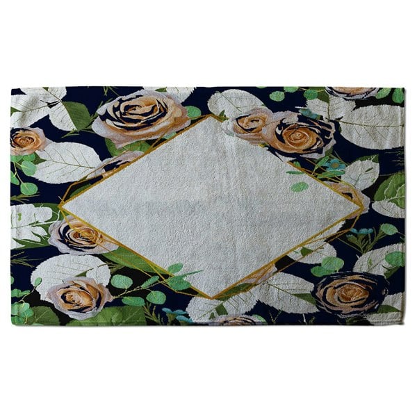 Benjamin Tate Design Decorative Flowers On Navy Background (Bath Towel)