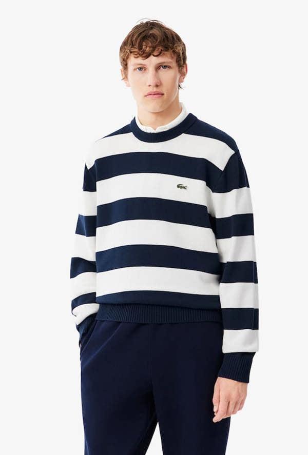 Lacoste Striped Cotton Crewneck Sweatshirt