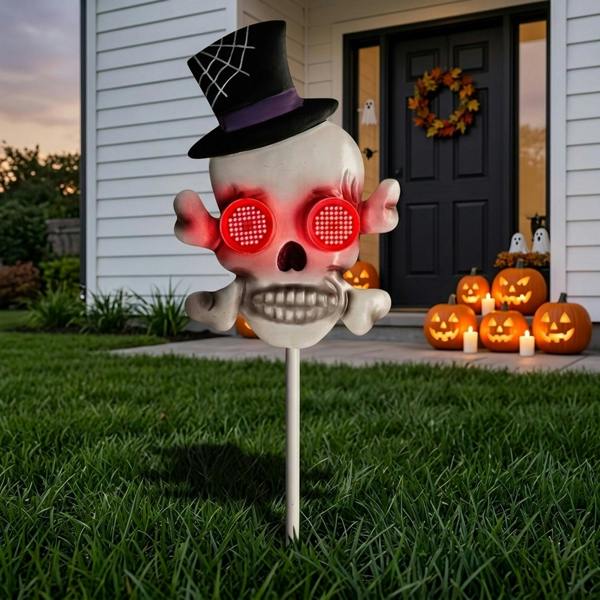 Garden Greatness Glowing Skull Halloween Stake Light