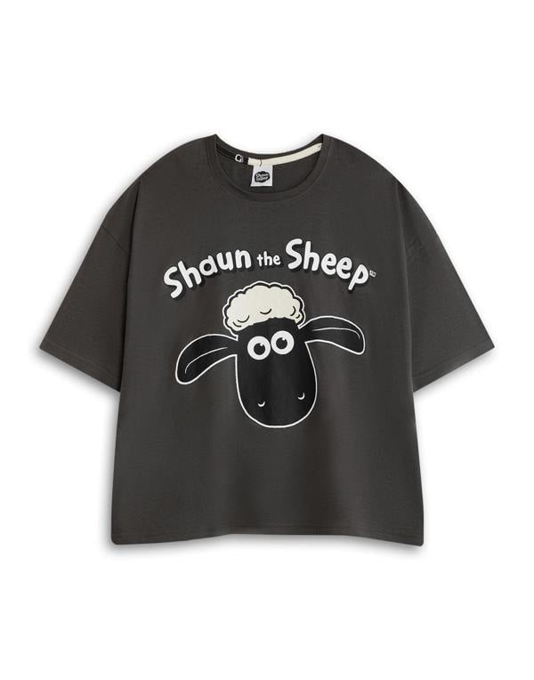 Shaun The Sheep Womens Grey Character Short Sleeve Long Leg Pyjama Set