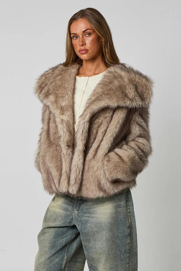 Urban Bliss Faux Grey Tipped Fur Jacket