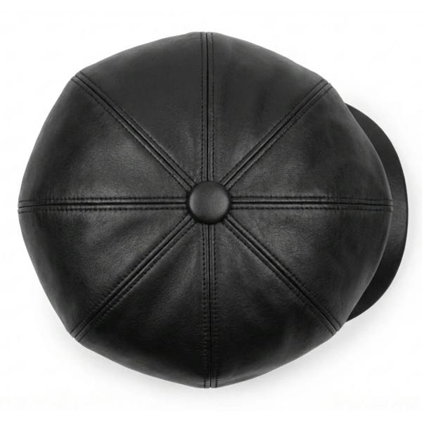 TruClothing Men's Black PU Leather Vintage 8-Panel Baker Boy Hat