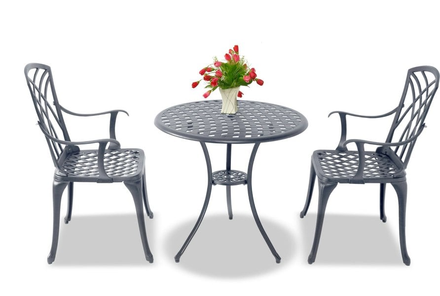 Centurion Supports OSHOWA Luxurious Garden and Patio Table and 2 Large Chairs with Armrests Cast Aluminium Bistro Set Grey