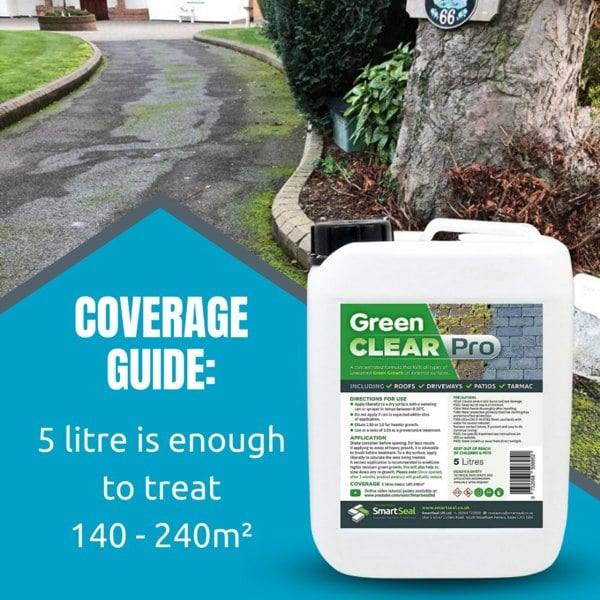 Smartseal Green Clear PRO Moss, Mould, Lichen & Black Algae Remover - 5 Litre