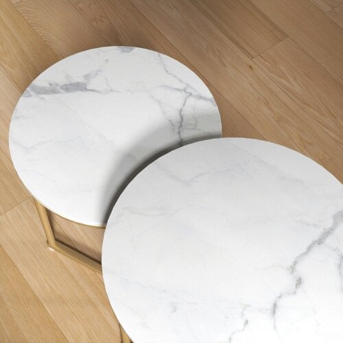 Wyld Haus Keroro Set Of 2 Nesting Tables Metal And Marble Effect White And Gold
