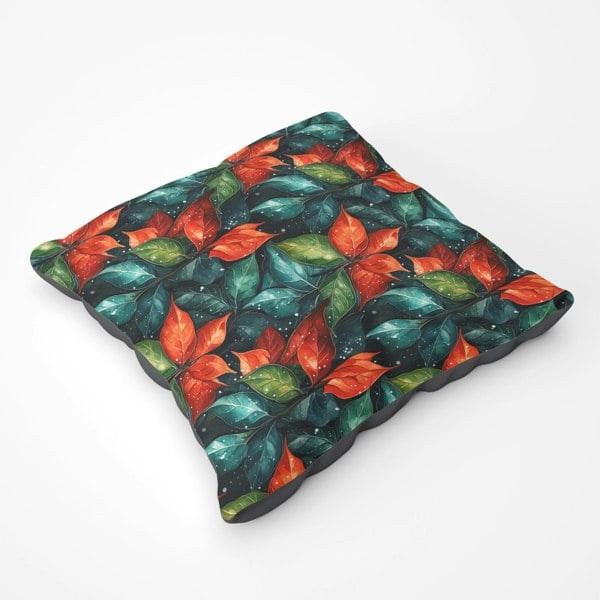 Warren Reed Christmas Watercolour Holly Leaf Floor Cushion