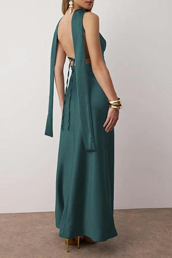 WOVCOR Scarf Detail Satin Maxi Dress with Strappy Design