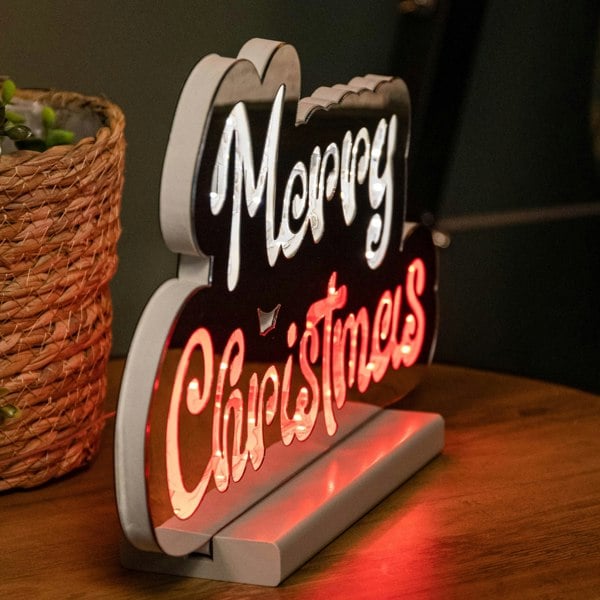 Samuel Alexander 32cm Infinity Merry Christmas on Wooden Base with Red and White LEDs