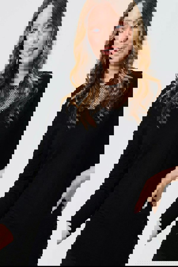 Black | Sequin Mesh V-Neck Knitted Top
