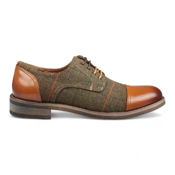 Justin Reess Men's Brown Leather Tweed Oxford Shoes - Theon