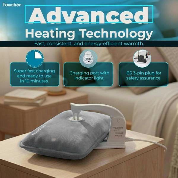 Powatron Rechargeable Electric Hot Water Bottle - Soft & Cosy Hand Body Warmer, Massaging Heat Pad, Over-Heat Protection