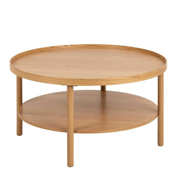 Wyld Haus Bermudas Natural Oak Wood Round Coffee Table Bottom Shelf