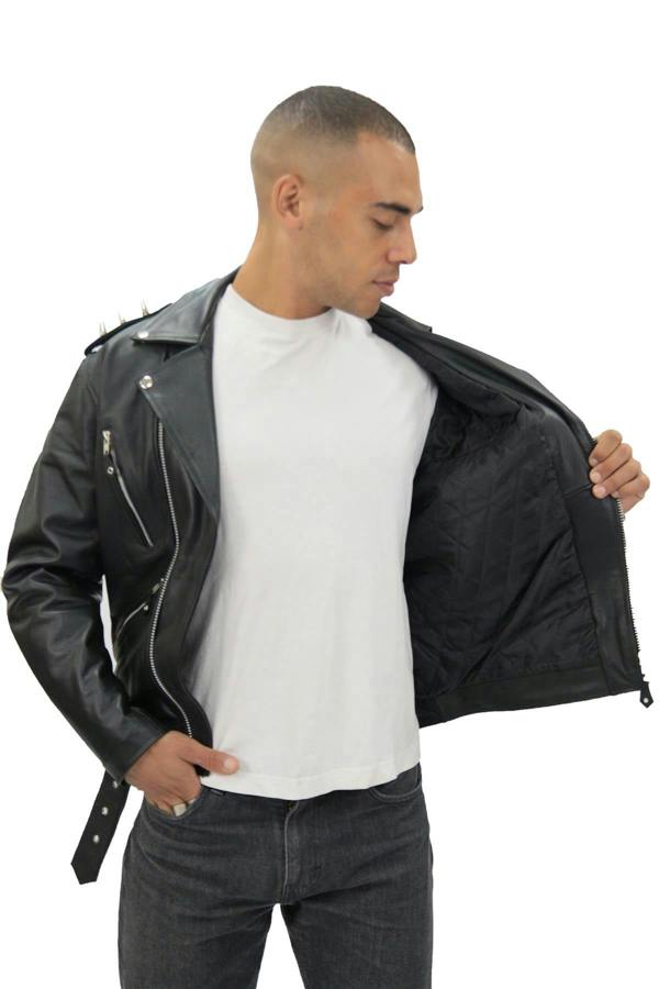 Infinity Leather Men's  Brando  Black ''Ghostrider'' Spiked Leather Biker Jacket-Munich