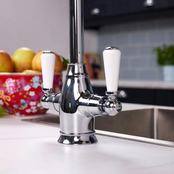 Flode Halden | Dual Lever Kitchen Sink Mixer Tap with Swivel Spout | Polished Chrome Finish