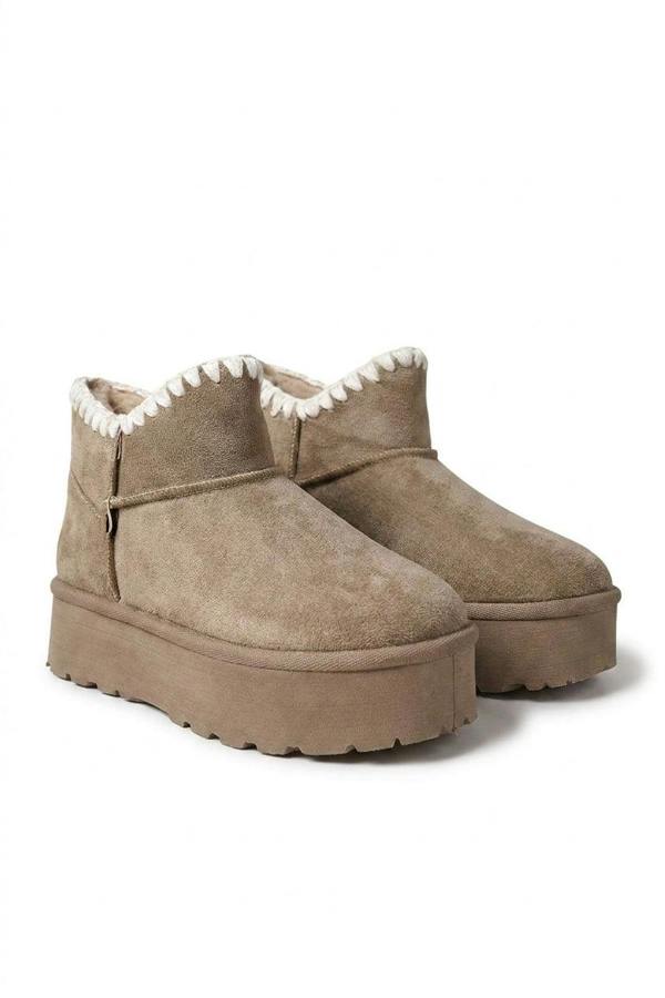 Debra Fur-lined Platform Ankle Boots - Khaki_wb