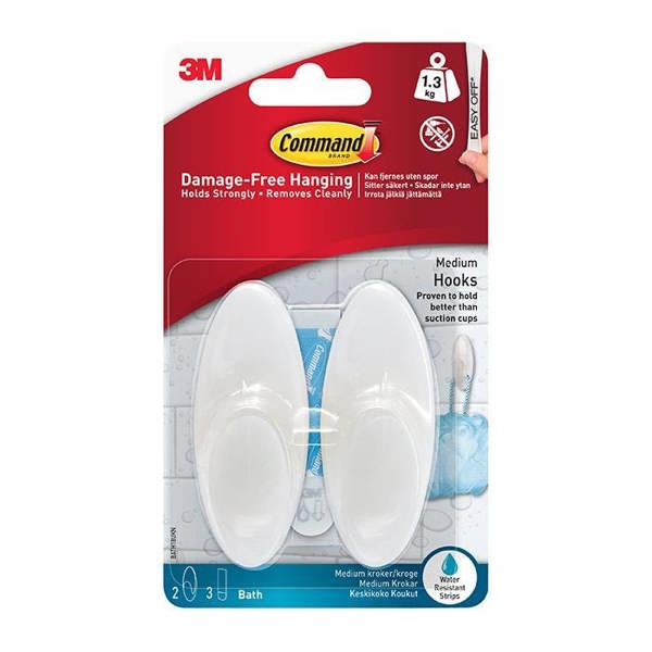 BATH18-ES Command Bathroom Medium Bath Hook 1.3kg 2pk - One Colour - 