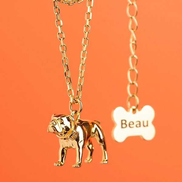English Bulldog Gold Necklace - Personalised - MYLEE London