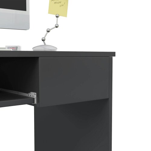 Wyld Haus Rami 80cm Grey Compact Study Desk With Keyboard Tray And Drawer Storage