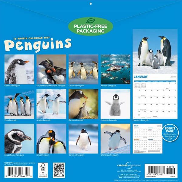 Penguins Calendar 2027, Wall Calendars, Month To View, Animals, Gift