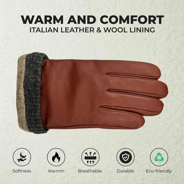 Infinity Leather Men’s Italian Leather Warm Wool Lining Winter Knit Rib Gloves - M-LGV-105