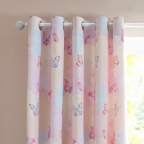 Catherine Lansfield Ombre Butterflies Fully Reversible Eyelet Curtains Pink