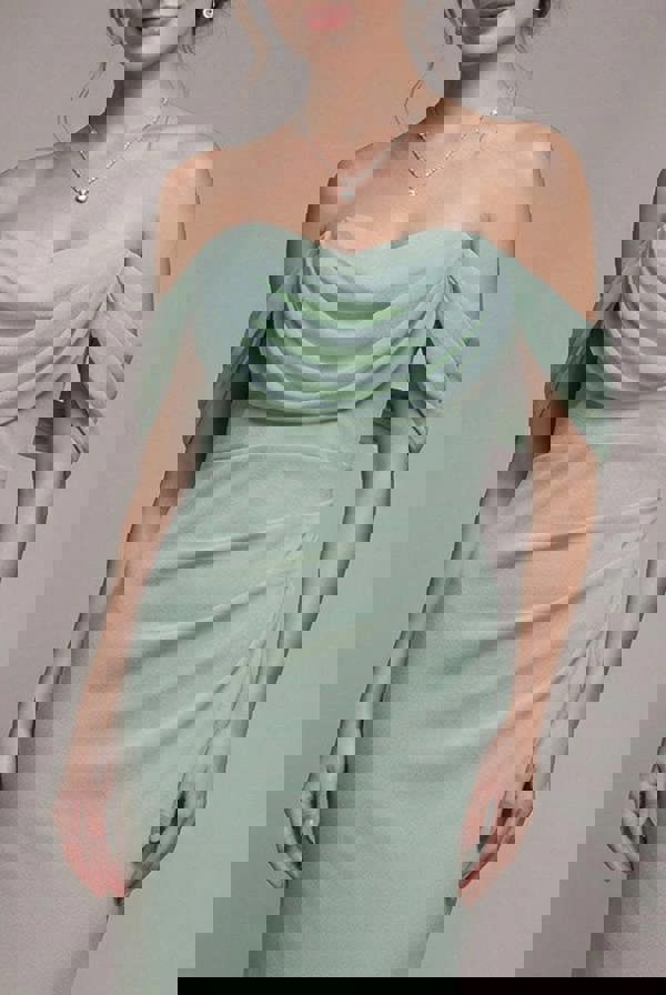 Petite Bardot Scuba & Chiffon Cowl Maxi Dress - Sage Green DR4438QZPETITE