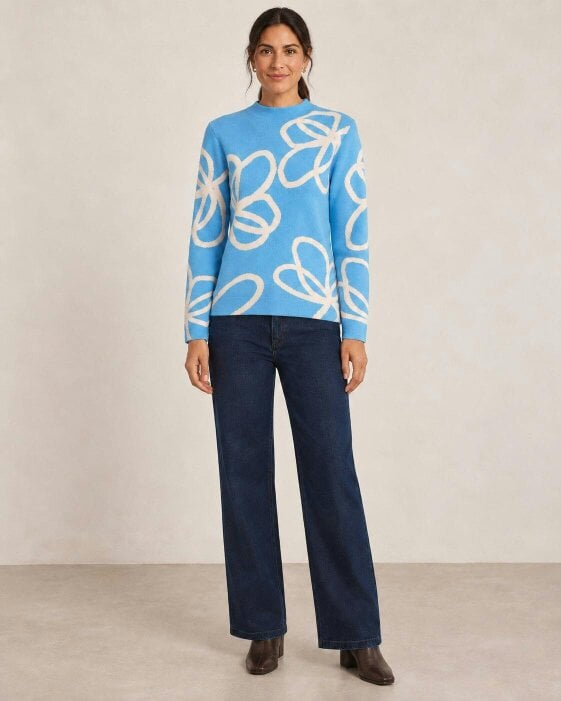 VIZ-A-VIZ Floral Jacquard Funnel Neck Jumper