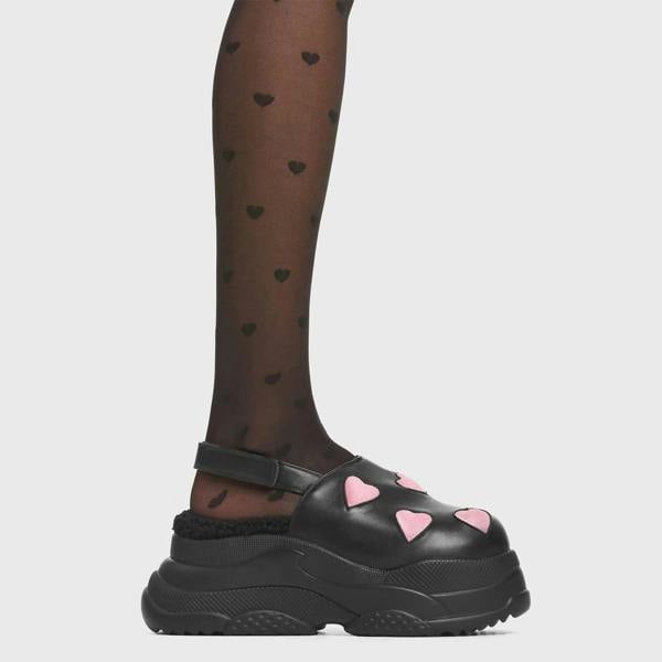 Lamoda Hit A Nerve Black PU Pink Suede Heart Platform Boots Chunky Shoes