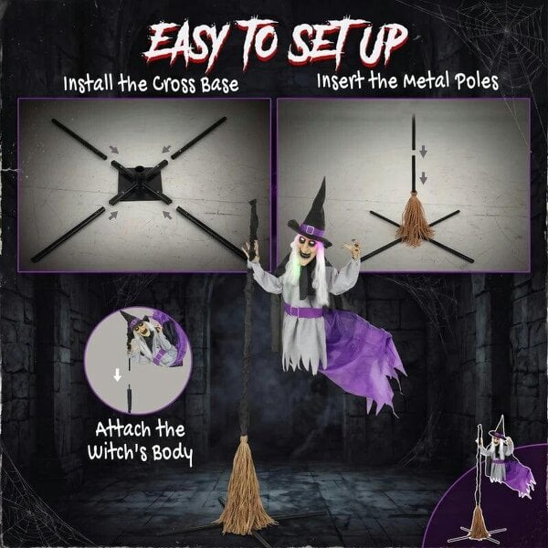 Bobobiy 200cm Life Size Animated Flying Witch Halloween Decorations Outdoor Indoor, Scary Halloween Animatronics Decor