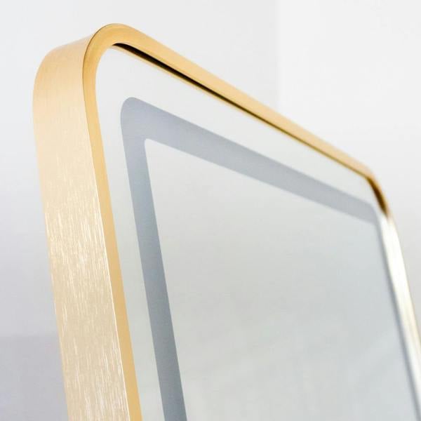 Downton Interiors Stunning Gold Rectangular Metal Frame LED Wall or Floor Standing Dressing Mirror 145cm x 45cm - Soho Collection