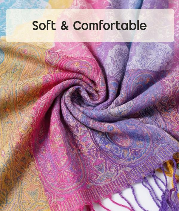 VIA MONTEN Women’s Gradient Pashmina Style Scarf, Oversized Jacquard Shawl Wrap with Fringe and Paisley Pattern