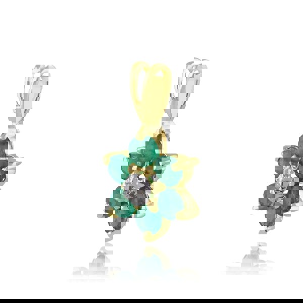 10506 Floral Round Emerald & Diamond Cluster Pendant in 9ct Yellow Gold 2