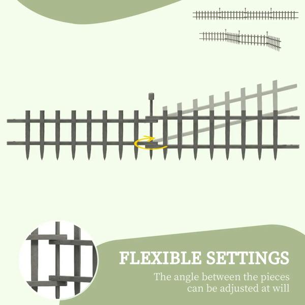Grey wooden garden edging fence pieces with adjustable connector and flexible angle