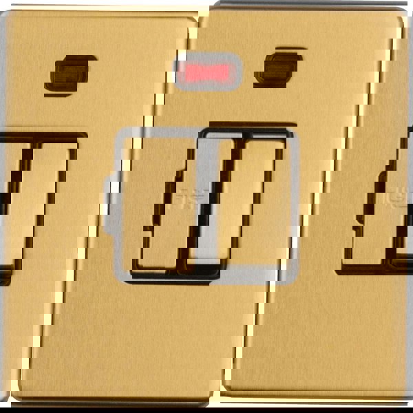 1 Gang 13A Switched Fuse Spur Neon SCREWLESS SATIN BRASS Rocker Mains Isolation
