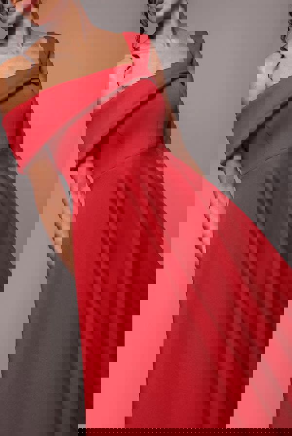 One Shoulder A Line Midi Dress - Red DR4949